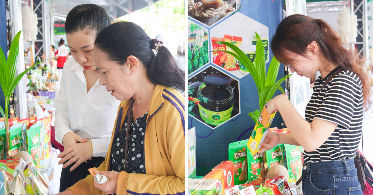 khach-den-ghe-tham-va-dung-thu-cac-san-pham-cua-gian-hang